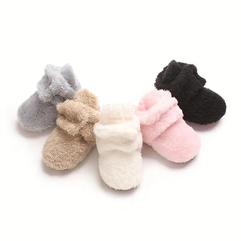 Solid Faux Fur Baby Slippers, Warm Ankle-High First Walker Shoes for Infant Girls 0-1 Years, Soft Flexible Sole for Daily Use, Fabric, Faux Fur Slippers, Warmth, Flat Sole