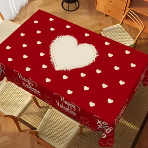 1 Valentine's Day Tablecloth - Romantic Red Heart Design with "Happy Valentine" Text - Easy To Clean Polyester Fiber Table Cover, Suitable for Dining, Wedding, Anniversary Decoration - Indoor/outdoor Decoration