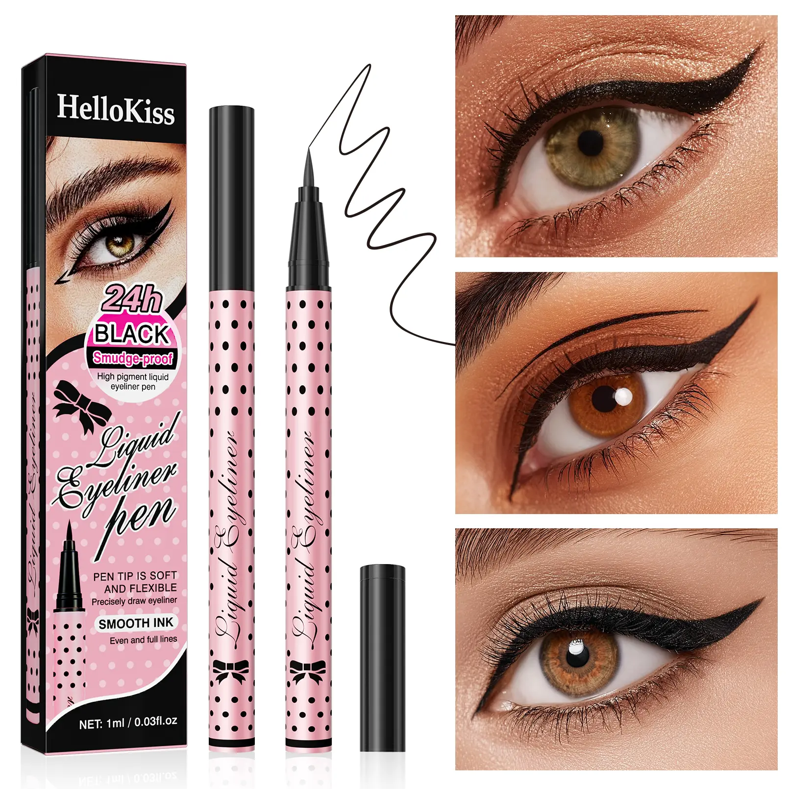 Waterproof Liquid Eyeliner Pen, Black Smudge Proof Quick Dry Eye Liner with Precision Fine Tip, High Pigment Smooth Formula for Sharp Winged Cat Eye Makeup.
