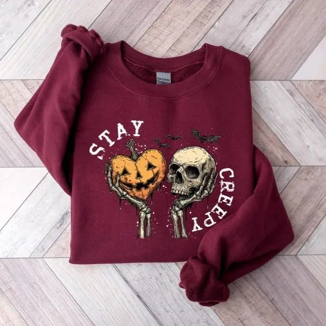 Cute Skeleton Hands Sweatshirt, Spooky Season Halloween Shirt, Funny Creepy Graphic Pullover, Women's Halloween Outfit