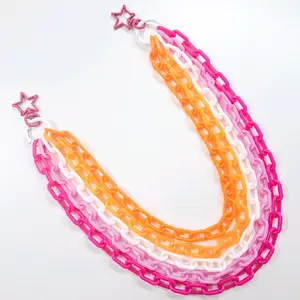 WLW Pride Flag Colors Layered Clip-On Pants Wallet Pocket Chain - Rainbow Kawaii Plastic Chains for LGBTQIA+ Support