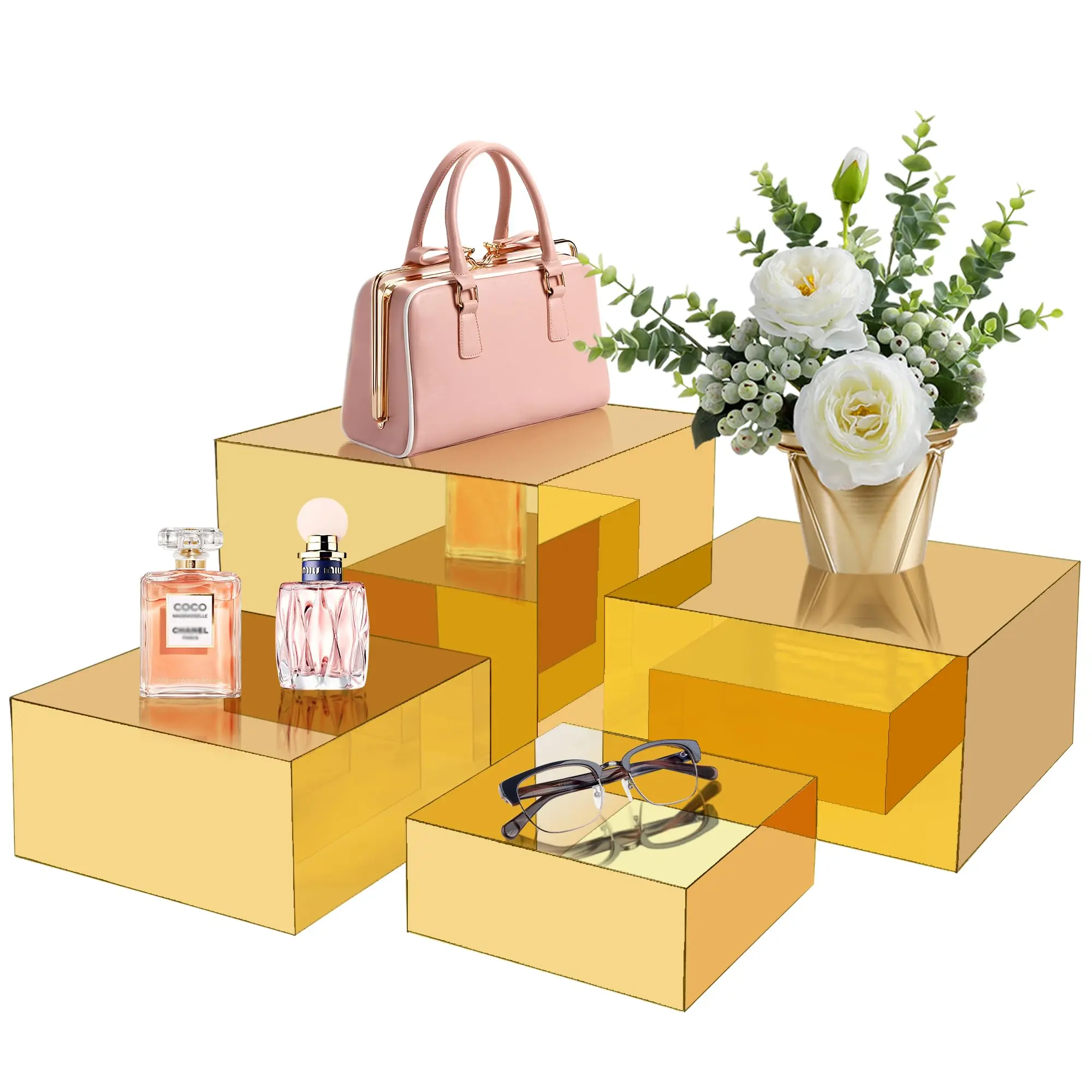 4PCS Food Risers for Buffet Table Gold, Gold Mirrored Risers Display Stands, Cube Display Stands Box Risers for Catering Dessert Perfume Collection Jewelry Party Centerpieces