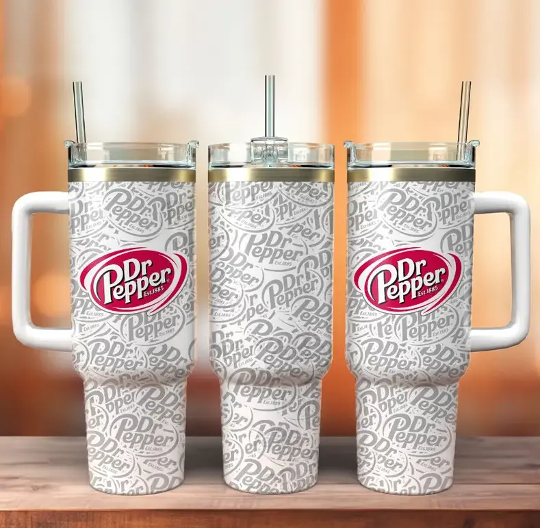 [Gift Box & Straw] 40oz P3pp3r Soft Drink Stainless Steel Tumbler with Handle, Vacuum Insulated Travel Mug, Large Coffee Cup Fits Car Cup Holder, Christmas Gift for Dr Pepper Fans