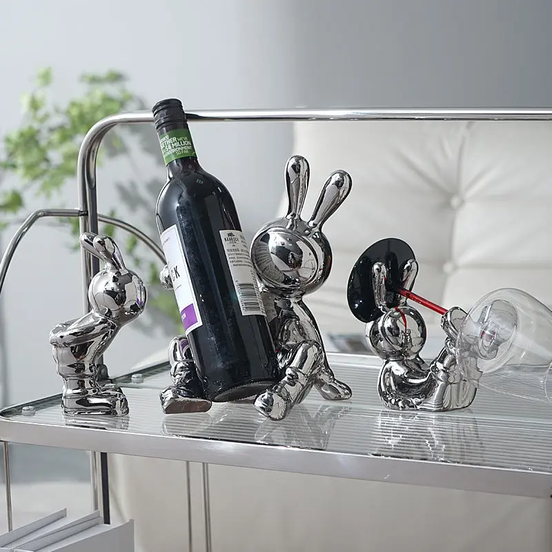 Luxury Ceramic Rabbit Wine Rack & Cup Holder – Home Bar Decor