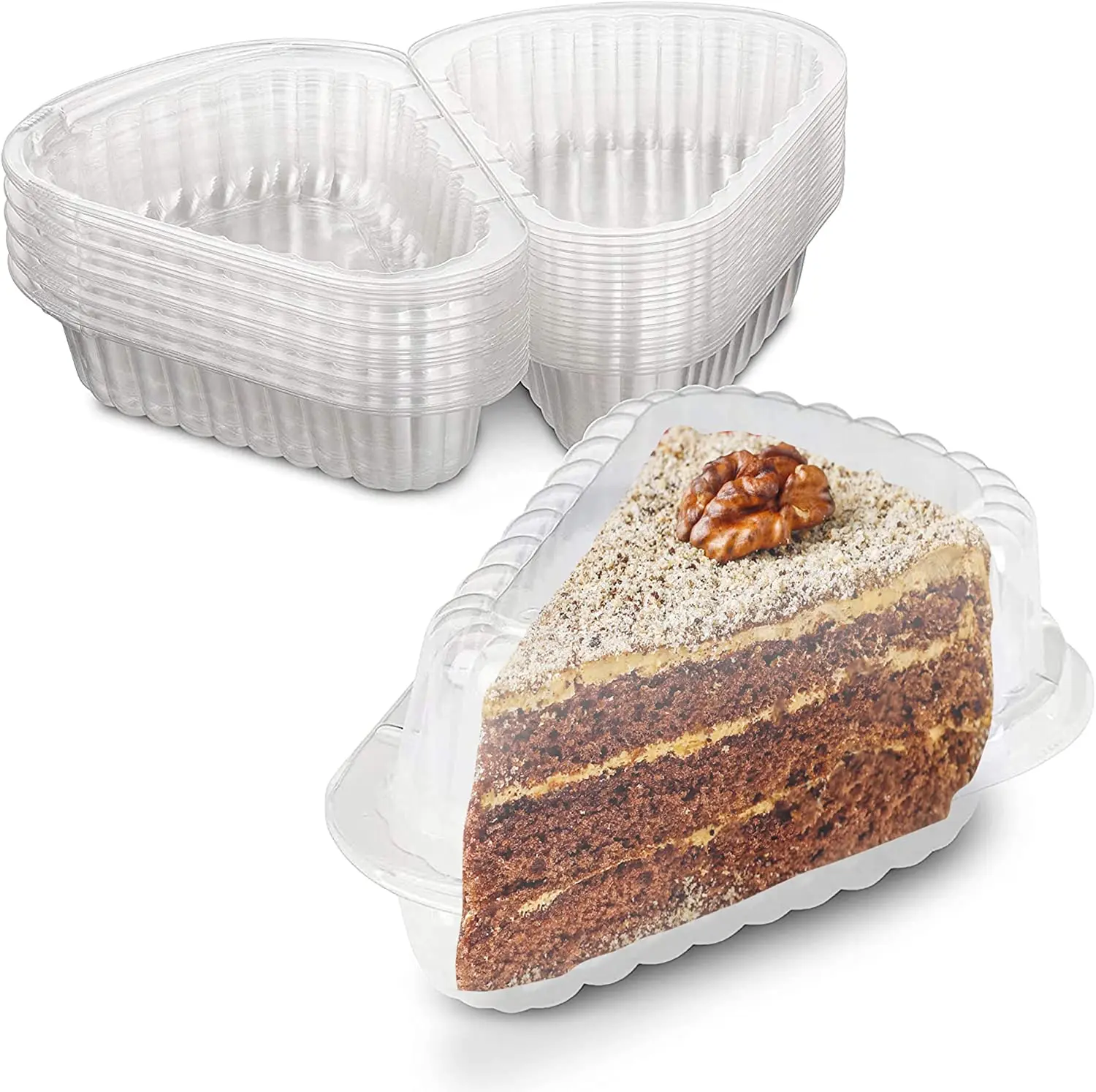 Lightweight Disposable Hinged Plastic Preserving Container with Secure Lid - Baked Cake Slice Single Serve Kitchen Utensils, Baking Accessories for Desserts, Pie, Cheesecake