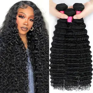 Deep Wave Human Hair Bundles 3 Bundles 12A 100% Unprocessed Brazilian Virgin Human Hair Weave Curly Bundles Human Hair Natural Black