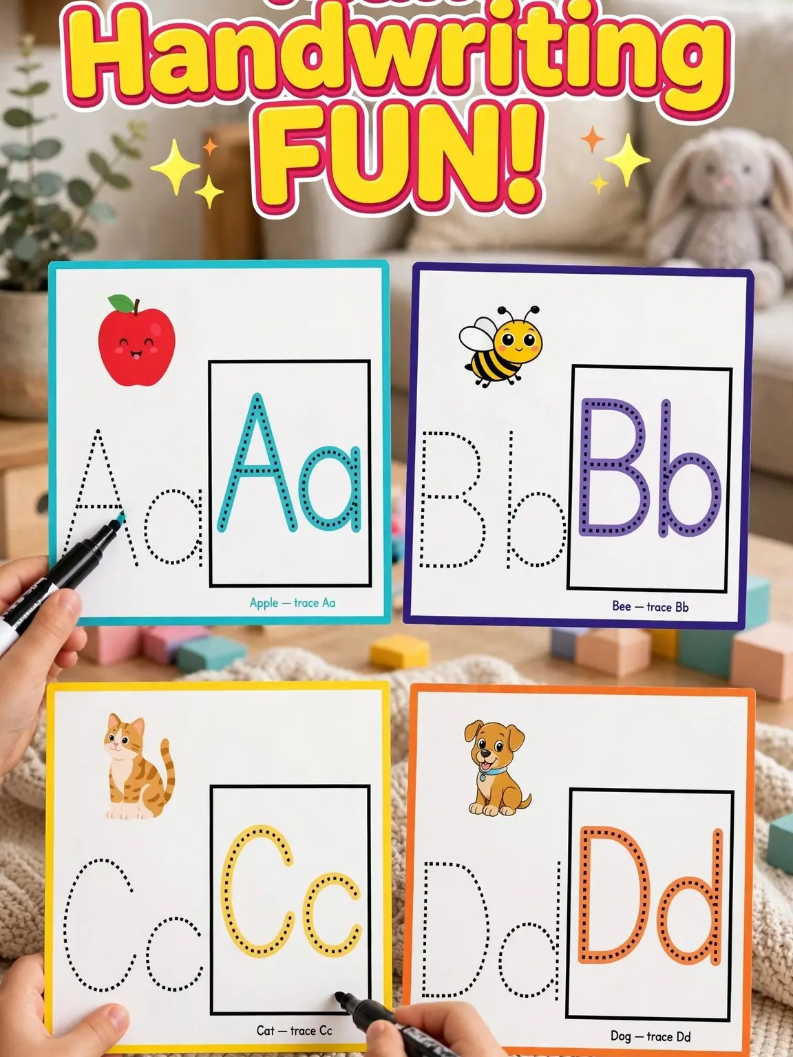 Reusable Letter Tracing Cards for Kids Ages 3-5 | Beelieve Academy Aa-Zz Dry Erase Handwriting Practice Cards | Preschool Kindergarten ABC Learning