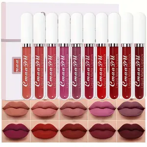 CmaaDU 10Pcs Liquid Matte Lipstick Set for Black Women Dark Ruby Brick Mauve Plum Red Violet Long Lasting 24 Hours Waterproof Makeup Cosmetic Glossy summervibes