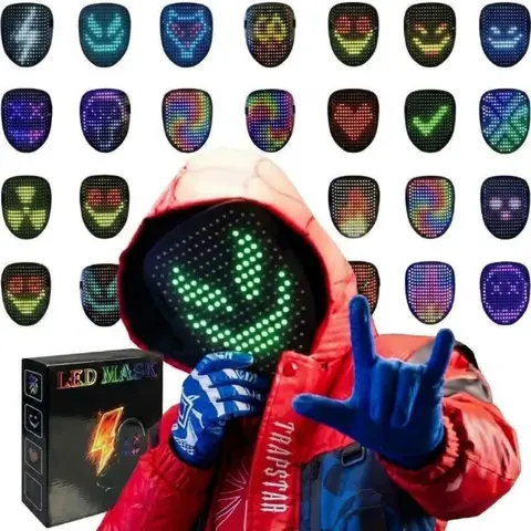 WESTDEER LED Festival Face Mask - 1 Pack, Gesture-Activated Dynamic Patterns (50), LED Lights, Adjustable Strap, 6-8 Hr Battery Life, ABS Accessories, Adult Masks, Halloween/Birthday/Anniversary Party Essential