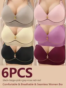 Women's Contrast Binding Push Up Bra, Soft Comfortable Breathable Wireless Everyday Bra, Women's Lingerie for All Seasons