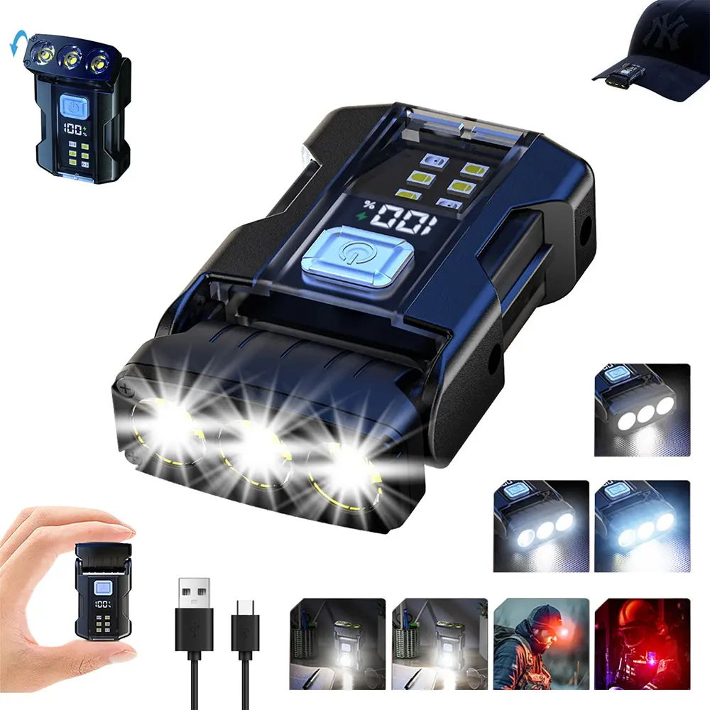 1PC EDC Rechargeable LED Flashlight, Magnetic Flashlight, Portable Flashlights, Keychain with COB Side Light & Tail Magnet, 180 Degree Rotatable Head, Battery Display, Clip-On Portable Work Light for Camping, Hiking, Emergency