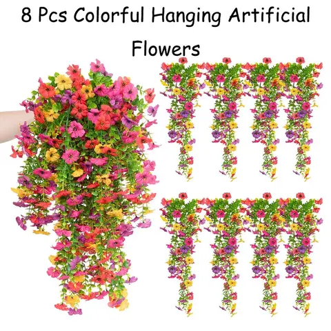 1/6/8 PCS Mixed Faux Silk Daisy & Eucalyptus Climbing Vines Artificial Flower Arrangements, UV-Resistant Realistic Trailing Fake Plants, Outdoor & Indoor Home Decor Accents