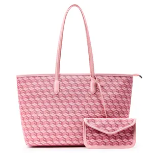 KALIDI Structured Geometric Print Tote Bag Set for Women, Large Capacity PU Leather Shoulder Bag with Matching Mini Pouch, Everyday Carryall for Work, Travel, Shopping and Weekend Trips