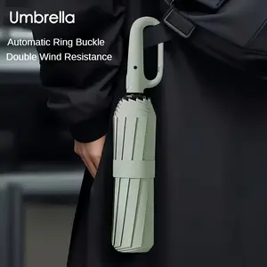 Stylish automatic folding umbrella with buckle, portable and windproof, suitable for both men and women - the perfect gift for Christmas, Valentine's Day, and Mother's Day, large golf umbrella, high-quality double rib design, multi-functional car umbrella