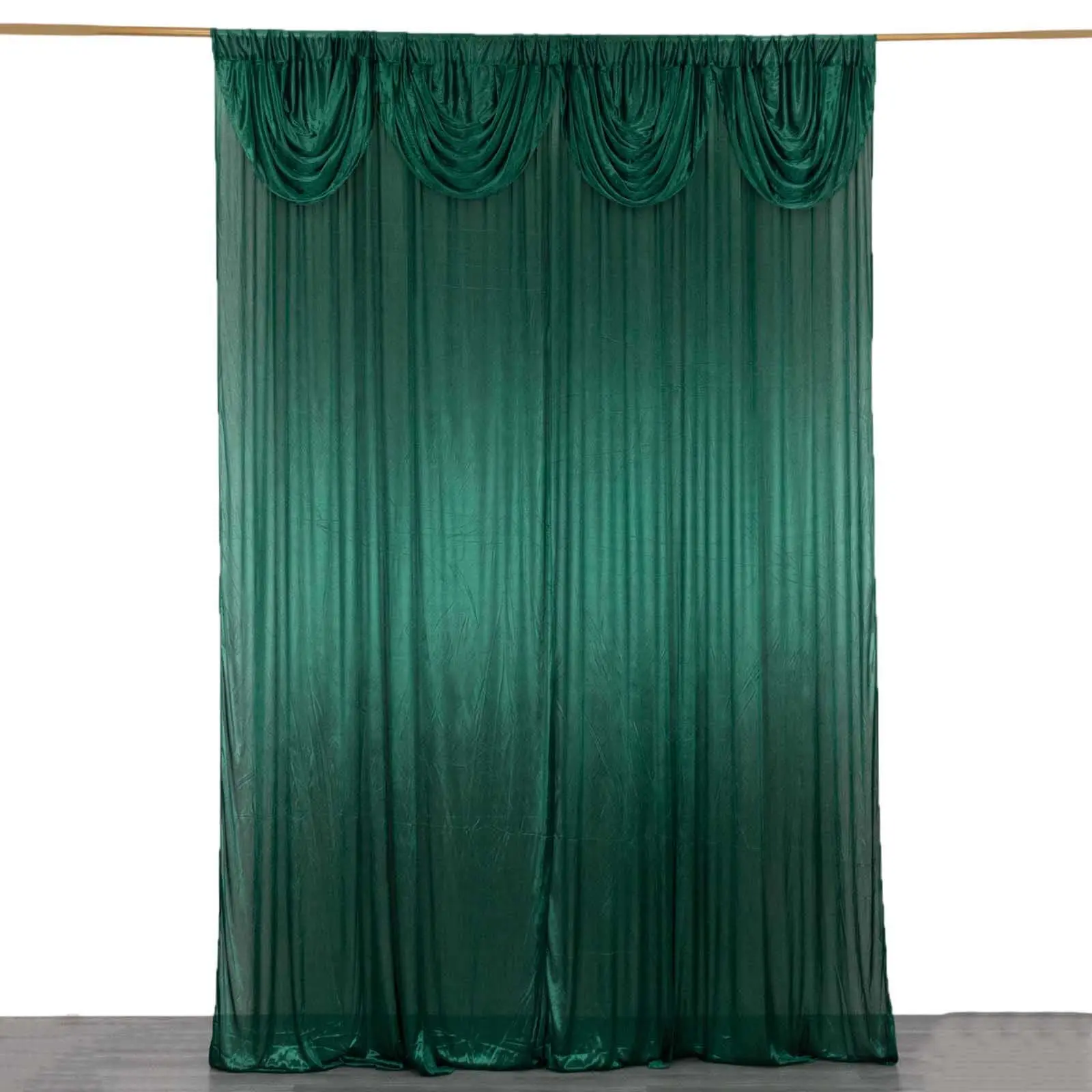 10ftx10ft High Quality Satin Hunter Emerald Green Double Drape Pleated Curtains, Glossy Photo Backdrop Panel for Anniversaries, Birthdays, Corporate Events