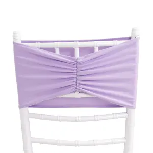 5 Pack Spandex Chair Sashes Lavender Lilac Ruffled Style - Wide Easy to Use Stretch Chair Bands 8"x13"