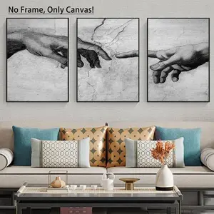Black & White Hand Of God Creation Frameless Canvas Unframed Art Print, 3 Counts/set Modern Wall Art Painting, Modern Art Design Decorative Artwork Wall Art Decor for Home Living Room Bedroom Office School