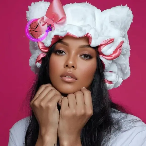 Women's White Plush Teddy Bonnet - Extra Roomy Satin-Lined Protective Sleep Cap for Adults with Adjustable Fit, Long Hair, Braids Hairstyles, Overnight Curls, Luxury Haircare Accessory, Regular Wear, Gentle Care, Plush Fabric, Extra Large, Female, Fabric/