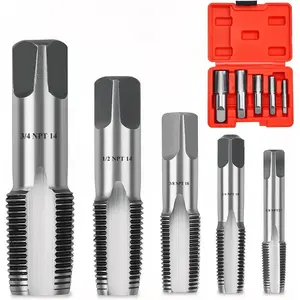 Professional 5 Piece NPT Pipe Tap Set, Carbon Steel NPT Thread Forming Taps and Drill Bits Series Set Tool, Sizes Includes 1/8", 1/4", 3/8", 1/2", 3/4" in Storage Case