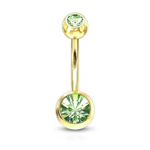 FIFTH CUE Jeweled Gold IP 316L Steel Belly Button Rings, Green