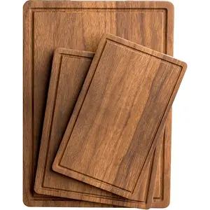Acacia   Boards Set of 3 for Kitchen, Large Wooden  Board with Juice , Charcuterie Board, Chopping Board for Meat, Cheese, Fruits(17x12, 12x10, 12x7 inch)