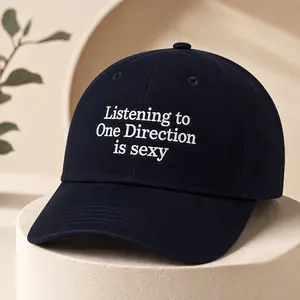 Listening To One Direction Is Sexy Embroidered Baseball Cap - Harry Styles Amsterdam Night 2 Inspired Unisex Adjustable Cotton Dad Hat for Outdoor Summer Style - Distressed Black, Hot TikTok Fashion Trend
