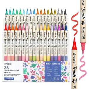 [Flash Sale] Grabie Dual Tip Acrylic Marker Set Of 36, Paint Pens markers artmarkers acrylic paintmarkers brushpen acrylic pens brushmarkers coloring book, artist supplies, artist tools, waterproof ink, creative tools, gift for valentines's day