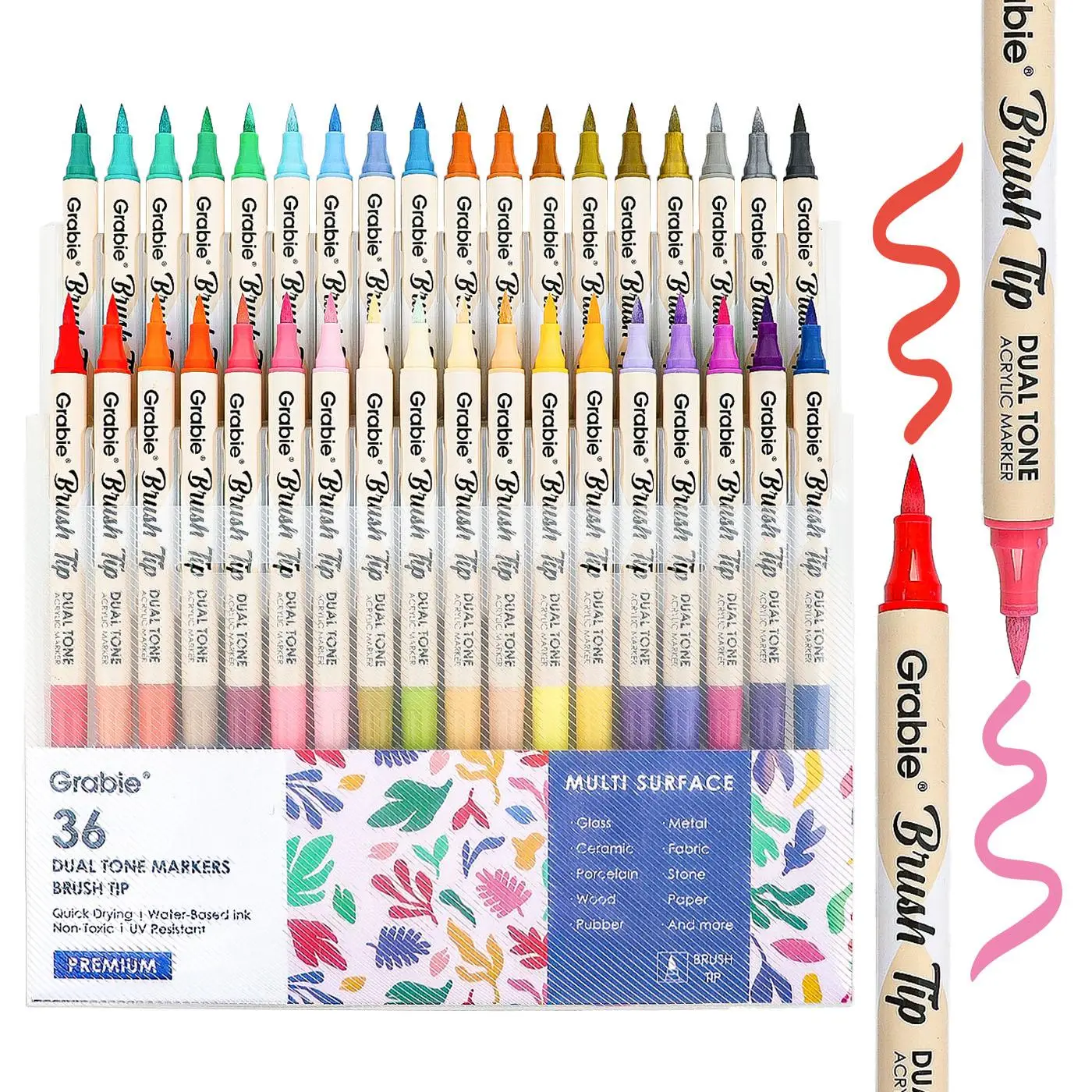 Grabie Dual Tip Acrylic Marker Set Of 36, Paint Pens markers artmarkers acrylic paintmarkers brushpen acrylic pens brushmarkers coloring book, artist
