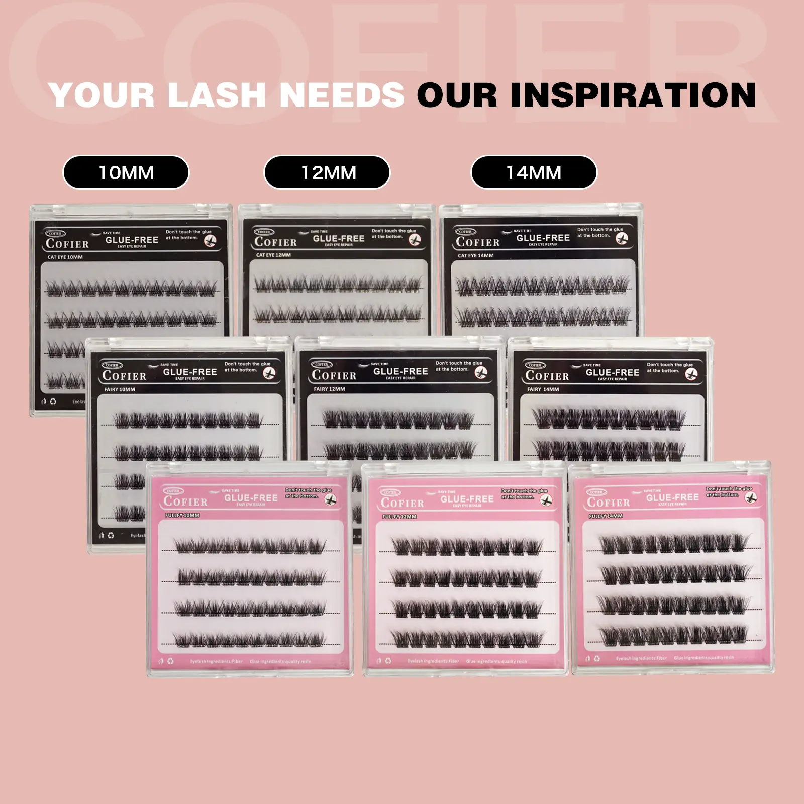 [Live Only] Cofier Self-Adhesive Lash Kit – 40 Cluster Lashes in 10/12/14mm, Uniform-Length, No Glue, No Tools, Lightweight & Beginner-Friendly
