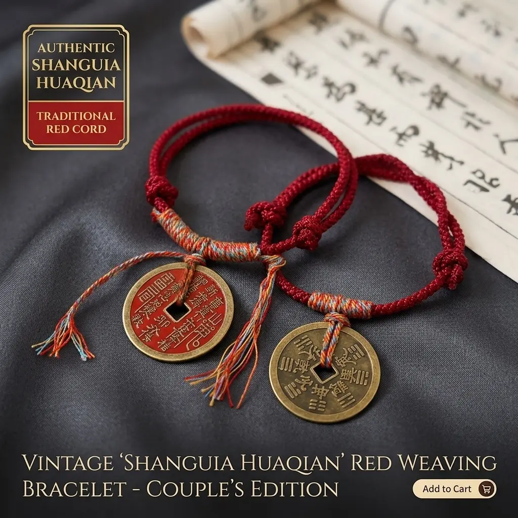 Handmade Tibetan Shanguihuaqian Red Rope Bracelet with Antique Copper Coin - Good Luck Protection Amulet Set for Men & Women