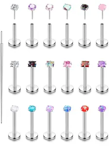 18Pcs 16G/18G/20G Steel Tragus Piercing Jewellery Threadless Push in Nose Studs Labret Stud Lip Piercing Lip Bar Tragus Earrings Medusa Piercing Nostril Septum Jewelry Helix Piercing Jewellery Nose Rings Set