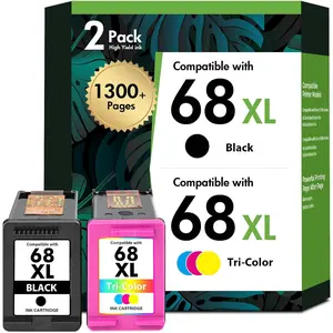 68 68XL Ink Cartridges Black/Color Combo Pack for HP68XL 6155e 6555e Printers Envy 6100e 6500e Series 68e 68 XL Compatible for  6155e 6555e 6152e 6552e 6558e 6165e (2 Pack Black Tri-Color)