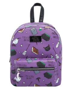 Disney Hocus Pocus Spell Book Binx Cauldron AOP Faux Leather Mini Backpack Bag 11"