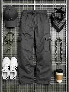 Men's Cargo Sweatpants Open Bottom Fleece Hiking Jogger Cargo Sweatpants for Men with Pockets