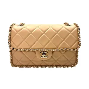Pre-owned CHANEL Lambskin Shoulder Bags Classic Flap Beige Quilted Leather Running Chain Flap Bag(30***74) CC1427