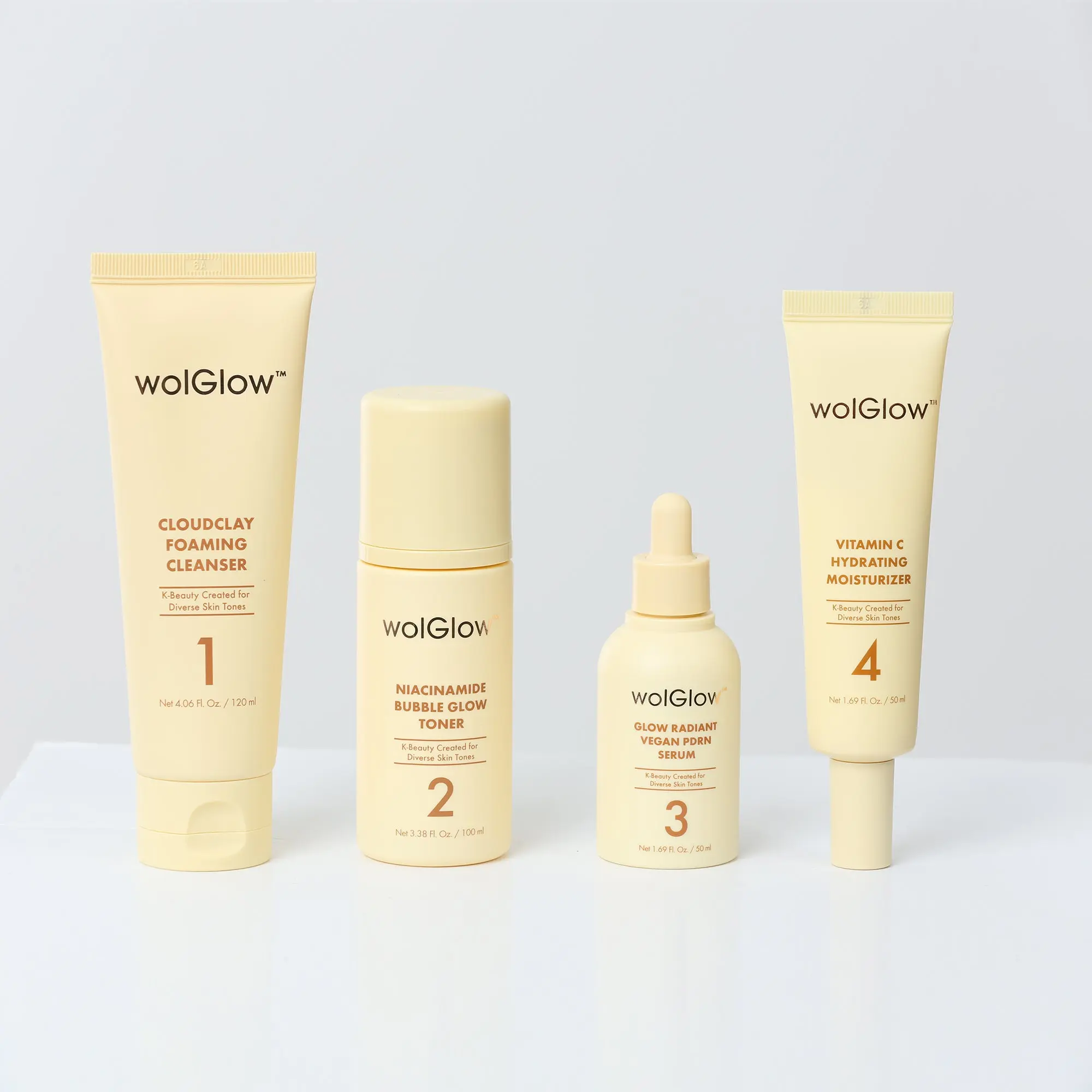 WOLGLOW 4 STEP KOREAN SKINCARE SET | Skin Repair Daily Treatment Kit | Moisturizing Hydrate Foaming Moisture Niacinamide Cleansing