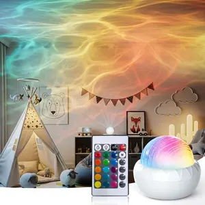 Indoor Atmosphere Light, Aurora & 3D Water Wave Dual Scene Projection Lamp, Remote Control, USB Rechargeable, 16 Color Round Lamp, Light Decor, Aurora Projector Lamp
