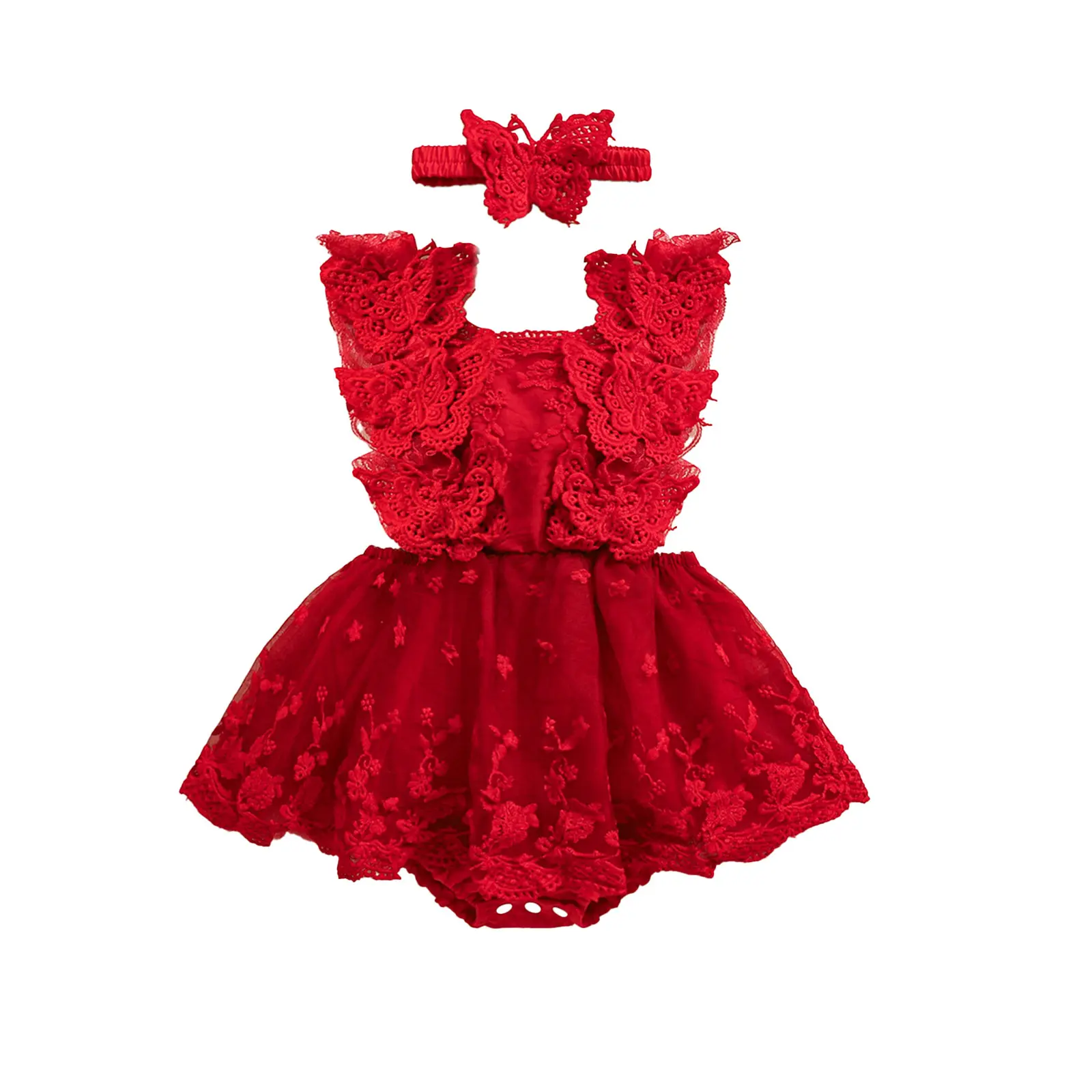 Newborn Baby Girl Romper Dress Infant Sleeveless Lace Floral Butterfly Embroidery Tulle Tutu Skirt Hem Onesie Bodysuit Summer Outfits #Summervibes