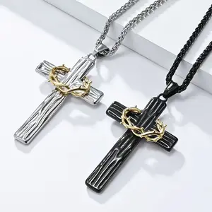 Vintage cross necklace for men, stainless steel prayer pendant necklace, a Christmas gift for both men and women.