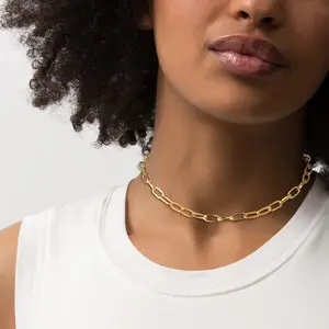 U7 Paperclip Chain Choker Necklace for Women