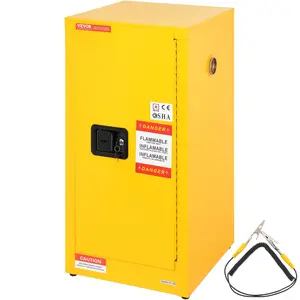 VEVOR Flammable Safety Cabinet,  16 Gal, Cold-Rolled Steel Flammable Liquid Storage Cabinet, 18.1 x 18.1 x 35.4 in Explosion Proof with 2 Adjustable Shelves 1 Door for Commercial Industrial Use, Yellow, Adjustable Storage Cabinets, All Steel Cabinets