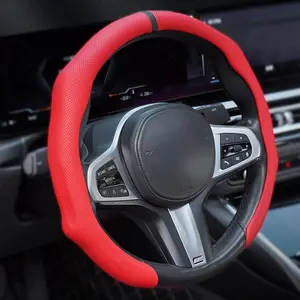 Nappa Leather Car Steering Wheel Cover, 2026 New Models, Quick Turn, Non-Slip Secure Grip, Breathable Ultra-Thin, Year-Round All-Season Use, White with Red Stitching, Alignment Mark, Auto Accessories Interior, Car Accessories for Modern Drivers, Car Steer