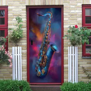 2pcs Creative Saxophone Wall Stickers Modern Living Room BedroomWall Decor Colorful Musical Instrument Pattern Self Adhesive Wallpaper Removable PVC Sticker Home Art Decoration