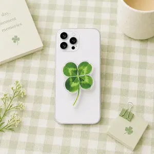 Four Leaf Clover Magnetic MagSafe Ring Stand Phone Grip, Aesthetic Green Y2K Lucky Acrylic Phone Mount, Pop Socket Durable Accessories