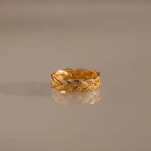 Woven Ring by Caitlyn Minimalist - 18K Gold Plated Braided Filigree Ring - Twisted Statement Ring - Vintage Jewelry - Gift for Her