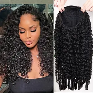 3 In 1 Seamless Flip Over Wig Human Hair Burmese Curly Half Wig Glueless Ready to Wear No Leave Out Needed Voluminous Curly Wig 1-Minute Throw on and Go Wig