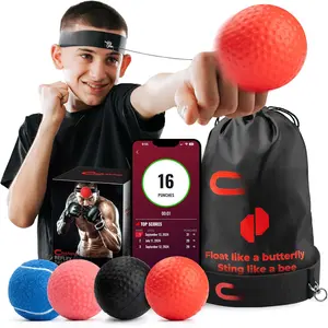 Boxing Reflex Ball Set with Punch Counter App- 4 Boxing Balls with Varying Weights, Headband and 4 Spare Strings to Improve Speed, Hand-Eye Coordination for Men,  Boxing Equipment  Gear