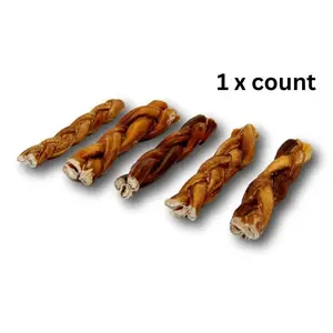 Trendy Tailz Single 6-in Triple-Braided Bully Stick, Ultra-Dense Low-Odor Beef Pizzle Chew, High Protein Dog Treats for Dental Health, High Protein Treats