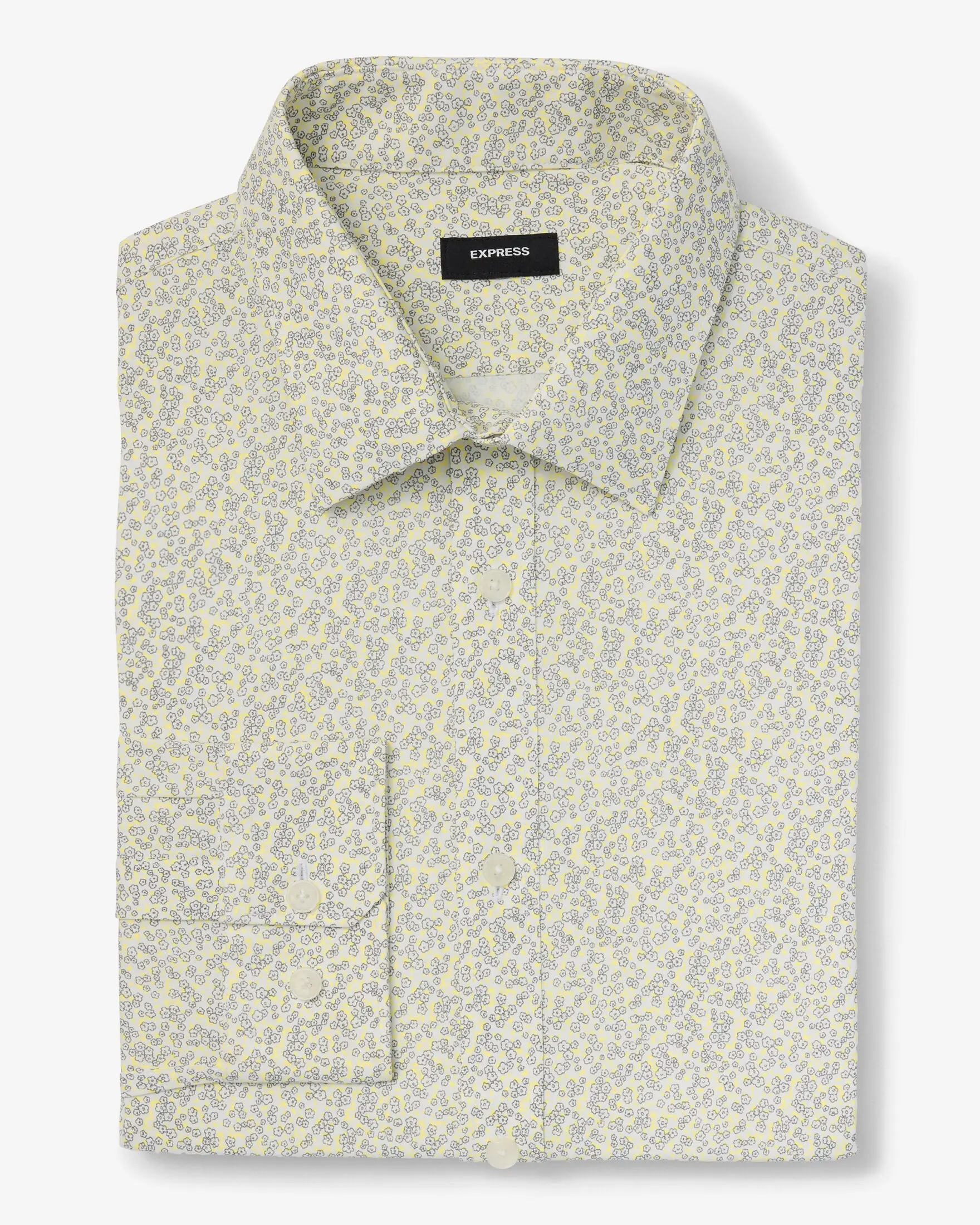 Express Men's Slim-Fit Floral Performance Dress Shirt, Long Sleeve Wrinkle-Resistant & Moisture-Wicking Stretch Menswear, Office