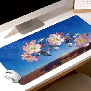 Premium Pink Cherry Blossom Branch With Blue Sky Background Illustration High Quality Mouse Pad Modern Office Gaming Comfort Experience Non Slip Durable For Daily Work And Play  40*80 Size.